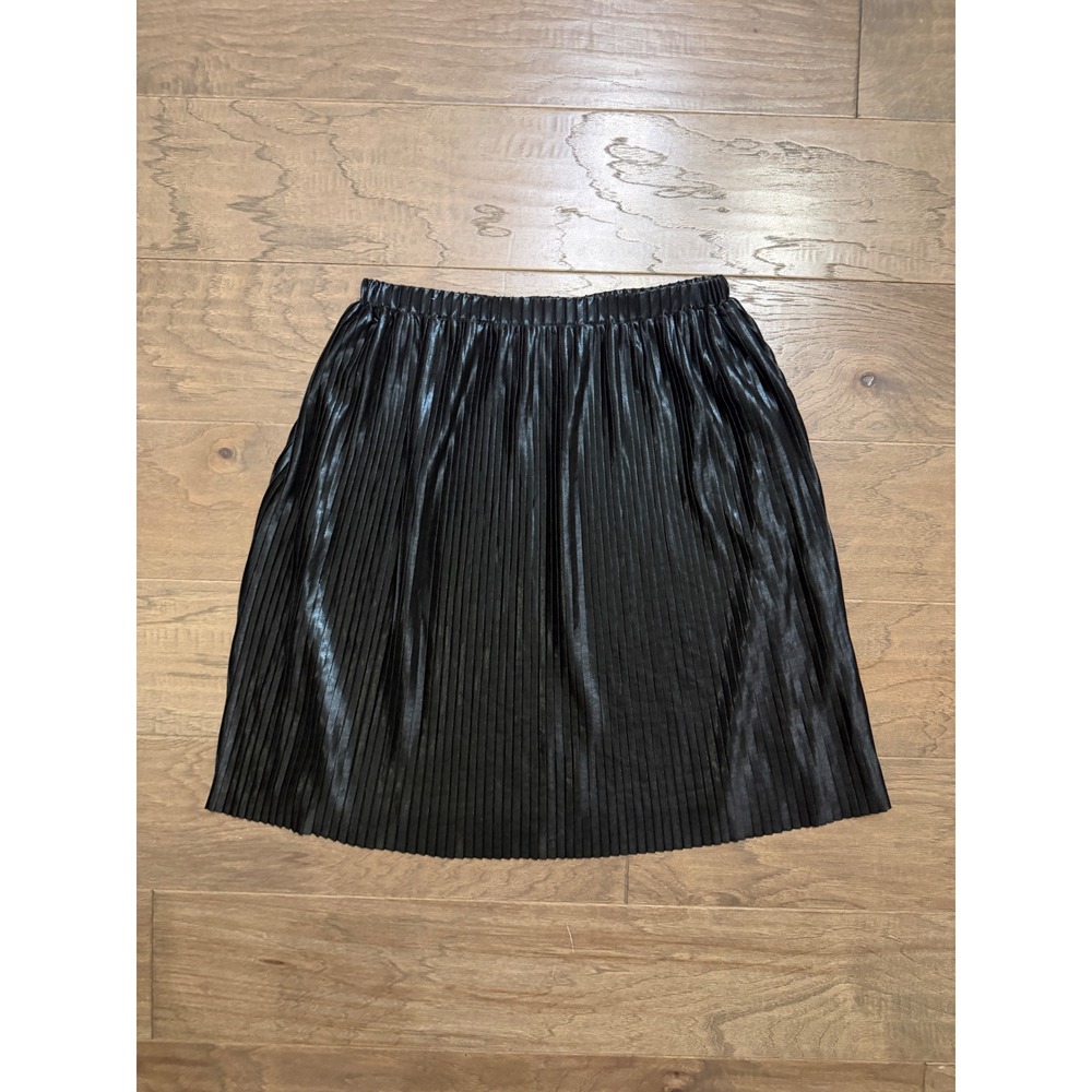 LOFT Pleated Mini Skirt Women S Black Metallic Shiny Elastic Waist Party Holiday